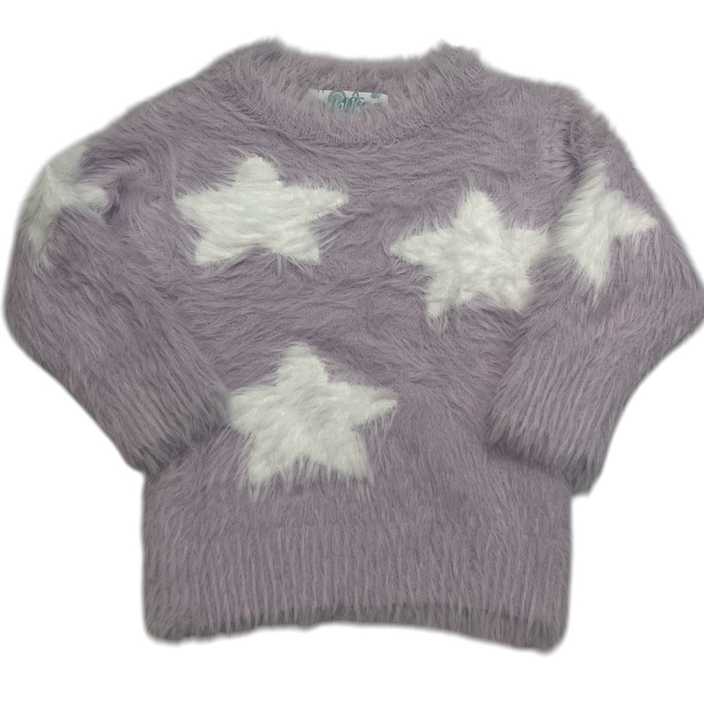 NWOT Kapital K Lavender Eyelash White Stars Fuzzy Sweater Size 2T